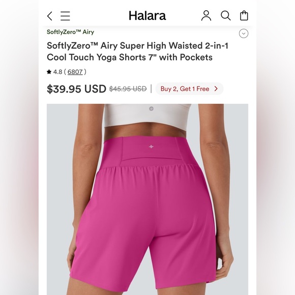 Halara Hot Pink Shorts Super High Waisted 2-in-1 Yoga Shorts 7" Pockets NWT - Picture 6 of 6
